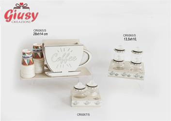 Portacialde E Porta bicchierini Da Caffè In Legno Color Sabbia Completo Di Scatola 28XH14 Cm