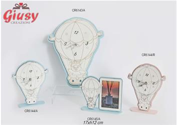 Portafoto In Legno Con Orso E Mongolfiera Color Rosa 17XH12 CM