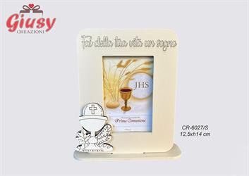 Portafoto Con Calice Comunione In Legno Color Sabbia 12,5xH.14 Cm Completo Di Scatola