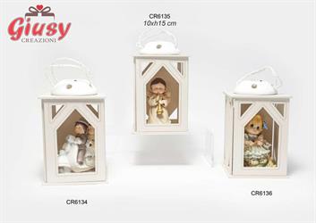 Lanterna In Legno Con Angelo In Resina Completo Di Scatola 10X.H10 CM