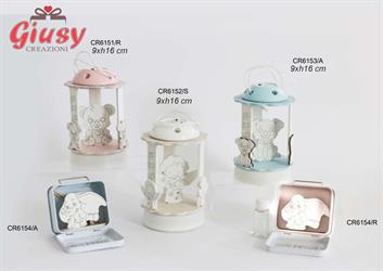 Lanterna E Carillon Con Cane In Legno Color Azzurro 9xH.16 Cm Completo Di Scatola