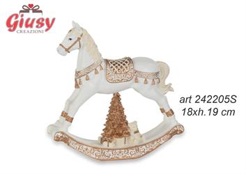 Cavallo A Dondolo In Resina Color Bianco E Oro 18xH.19 Cm