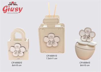 Borsetta Portaconfetti In Legno Color Sabbia Con Calice Comunione 6xH.10 Cm