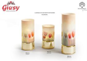 Lampada Cilindrica In Vetro E Plastica Con Tulipani, Completo Di Scatola 15,5 Cm     3*36