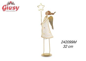 Angelo In Metallo Colore Avorio E Oro Con Led H 32 Cm      4*16