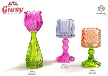 Portacandela Calice In Vetro Colore Bianco Completa Di Scatola 15 Cm  3*18