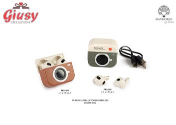 Auricolari Bluetooth A Forma Di Fotocamera Retrò Colore Marrone Completa Di Scatola 5Cm 2*50