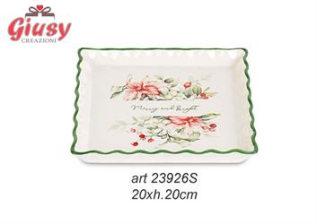 Vassoio Quadrato In Ceramica Decoro Merry And Bright 20xH.20 Cm Completo Di Scatola 4*16