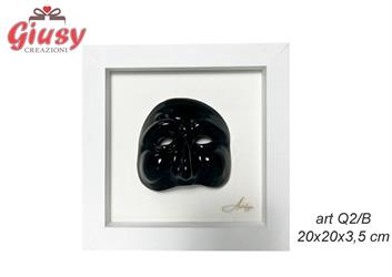 Quadretto Cornice Bianca 20X20X3,5 Cm Con Maschera Maxi Nera Completa Con Scatola