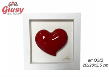 Quadretto Cornice Bianca Con Cuore Rosso 20X20X3,5 Cm Completa Di Scatola