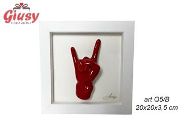 Quadretto Cornice Bianco 20X20X3,5 Cm Con Mano Con Corna Rossa Completa Di Scatola