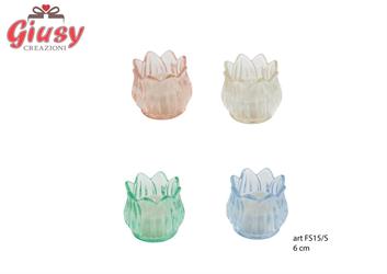 Candela In Vasetto A Forma Di Fiore, Quattro Soggetti Assortiti H 6 Cm. 4*48