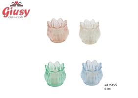 Candela In Vasetto A Forma Di Fiore, Quattro Soggetti Assortiti H 6 Cm. 4*48