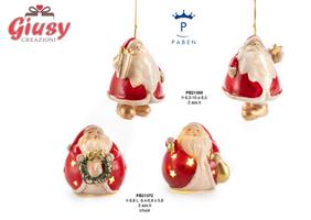 Appendino Babbo Natale Spiritoso Con Doni In Porcellana 2 Soggetti Assortiti H.6.8 Cm Con Luce Led 12*120