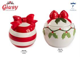 Scatola Sfera Natalizia In Ceramica Con Fiocco H.18,8 Cm 2*12