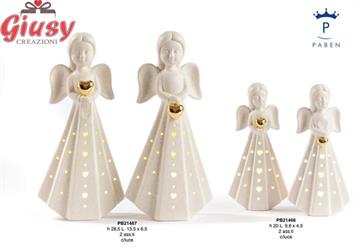 Angelo Stilizzato Con Cuore Oro In Porcellana Con Led 2 Soggetti Assortiti H.28,5 Cm 4*12
