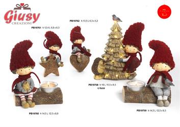 Bimbo Spiritoso Seduto Su Tronco Portacandela In Resina E In Vetro 14,5 Cm   3*18