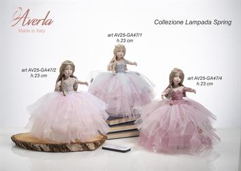 Lampada Con Sfera Da 12 Cm Con Dama Collezione Spring H.23 Cm Vestito Rosa Shock Con Telecomando Multicolor