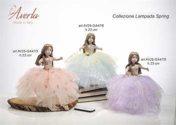 Lampada Con Sfera Da 12 Cm Con Dama Collezione Spring H.23 Cm Vestito Lilla E Oro Con Telecomando Multicolor