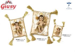 Bambinello in Resina Con Cuscino In Stoffa Bianco E Oro