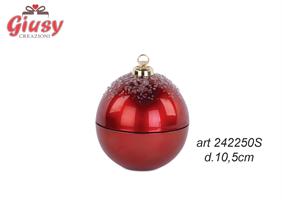 Scatola Sfera Natalizia In Vetro Rosso Con Candela Diametro 10,5 Cm Completa Di Scatola 1*16