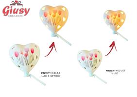 Palloncino A Cuore Con Tulipani E Led 6,2 Cm In Porcellana Con Scatola 6*96