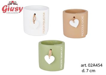Porta Piantin Con Cuore, Tre Colori Assortiti, Diametro 7 Cm    6*48