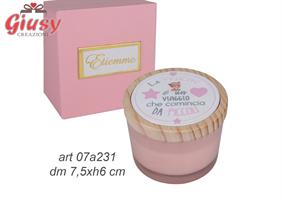 Vasetto Con Candela Rosa Completa Di Scatola D7,5XH6Cm  1*48