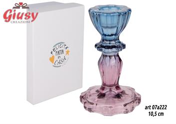 Candeliere In vetro Colore Viola Piccolo h10.5 Cm Completo Di Scatola 1*36