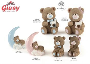 Salvadanio Orsetto Seduto Con Ciuccio Rosa In Resina 14 Cm 2*18