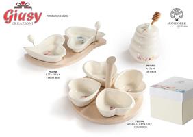 Vasetto Per Miele Con Dosatotore In Porcellana E legno Completo Di Scatola 12 Cm     2*18