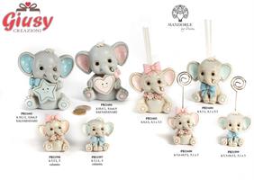 Salvadanio Elefantino Seduto Con Fiocco In Resina, Completo Di Scatola, 10,1Cm     2*36