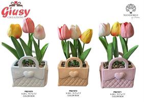 Vaso Tuplipani A Forma Di Borsetta Rosa In Ceramica E Plastica 24 Cm Completa Di Scatola    2*16