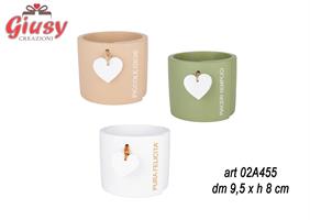 Porta Piantina Tre Soggetti Assortiti, Diametro 9,5 X H 8 Cm   3*24