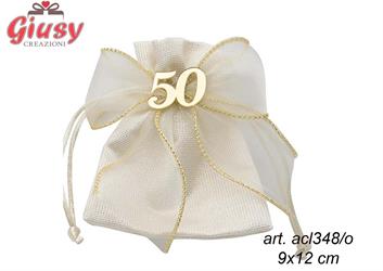 Sacchetto Numero 50 Con Fiocco Oro 9X12 Cm   12*360