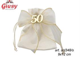 Sacchetto Numero 50 Con Fiocco Oro 9X12 Cm   12*360