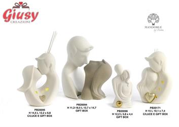 Set Innamorati Mezzo Busto Stilizzato Due Soggetti In Porcellana Compreso Di Scatola 18,5 Cm 2*12