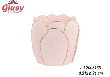 Vaso In Poliresina Colore Rosa Con Dettaglio Oro, 21x21 Cm 2*8