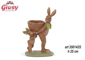 Due Conigli Con Cestino In Poliresina H 25 Cm 2*8