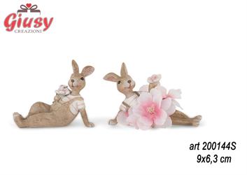 Coniglietto Sdraiato Con Fiori, Due Soggetti Assortiti 9X6,3 Cm 12*96