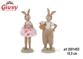 Coniglietto In Piedi Con Cestino, Due Assortiti 16,5 Cm