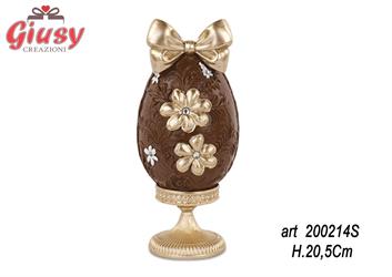 Alzatina Con Uovo Marrone E Oro H 20,5 Cm In Poliresina 3*12