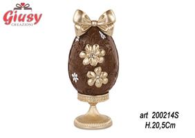 Alzatina Con Uovo Marrone E Oro H 20,5 Cm In Poliresina 3*12