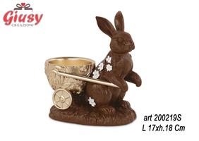 Coniglietto Marrone E Oro Con Cesto L 17xh 18 CM