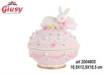 Scatola Uovo Con Coniglio Colore Rosa In Poliresina 16,5X12,5X18,5 CM   2*8