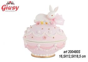 Scatola Uovo Con Coniglio Colore Rosa In Poliresina 16,5X12,5X18,5 CM   2*8