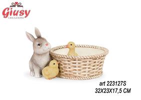 Cestino Coniglietto Con Pulcini In Poliresina 32X23X17,5 Cm