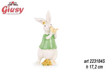 Coniglietta Con Uccellino In Poliresina H 17,2 Cm     4*24