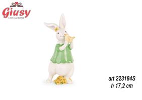 Coniglietta Con Uccellino In Poliresina H 17,2 Cm     4*24