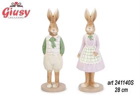 Coppia Coniglietti Verde E Lilla In Poliresina, Due Assortiti H 28 Cm 4*8